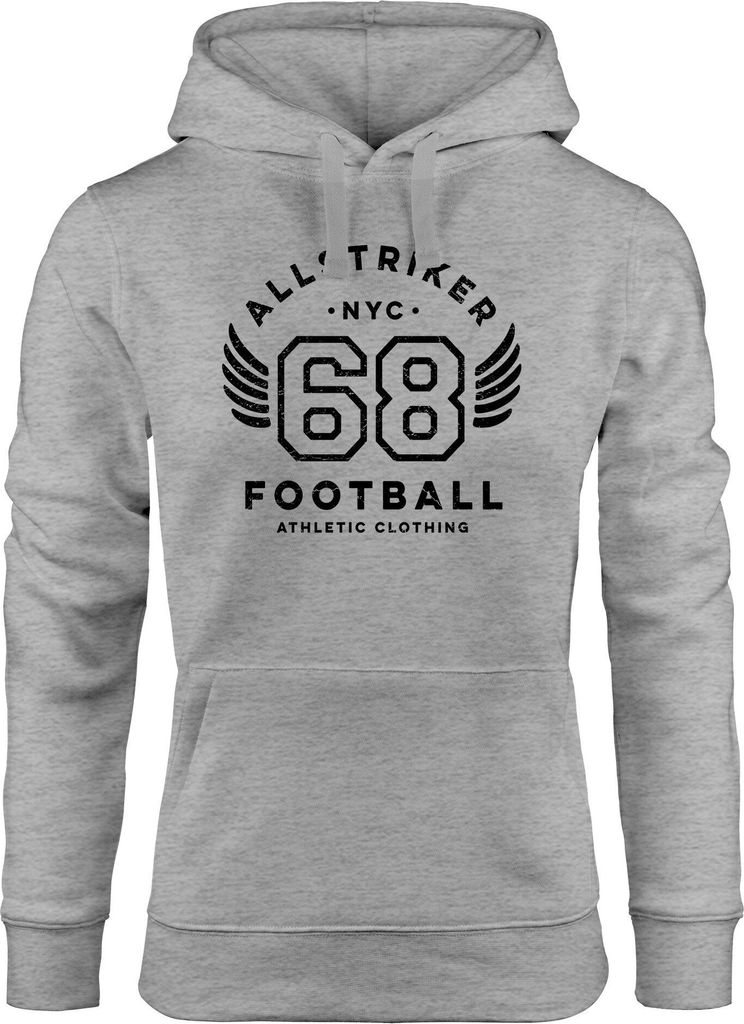 Hoodie Damen College Design Schriftzug NYC 68 Football Athletic Clothing Vintage Kapuzen-Pullover Neverless grau XS