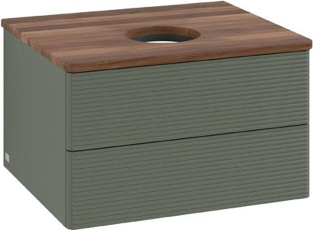 V&B Waschtischunterschrank mit Frontstruktur Antao 60x36x50cm, WBP w. wal, lea gre. m Lac