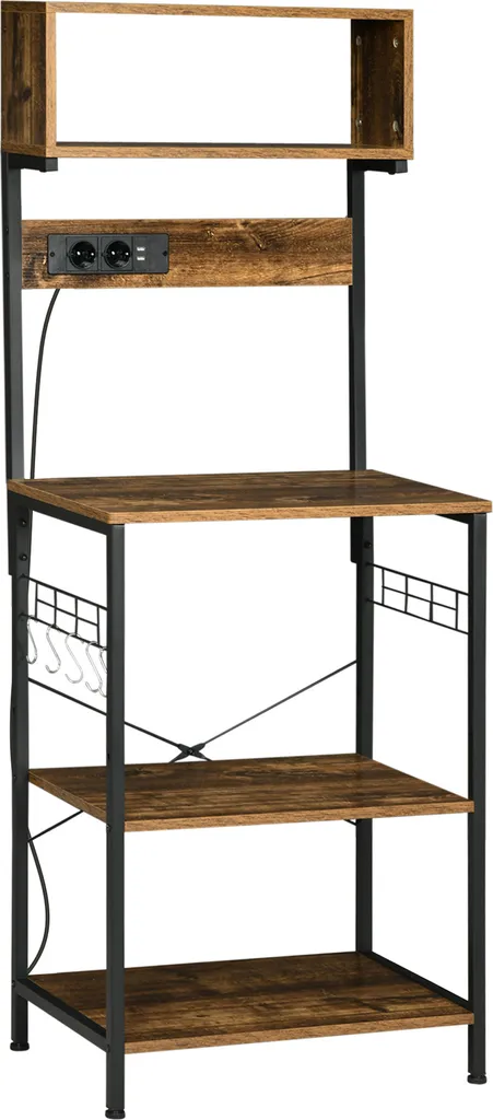 HOMCOM Étagère Micro-ondes 60x42x153cm avec Prises USB Marron Rustique