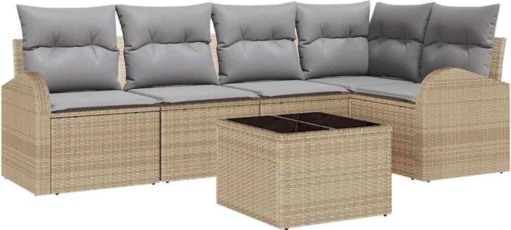 vidaXL Gartensofa-set mit Kissen 6 pcs Beige und hellgrau Poly-Rattan