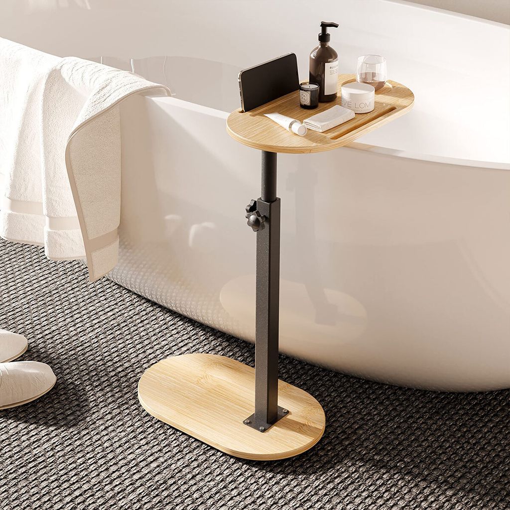 Verstellbares Bambus Badewannen-Tablett, freistehend, für Wanne an der Wand, r Badetisch für Home Spa, perfekt als Einweihungsgeschenk