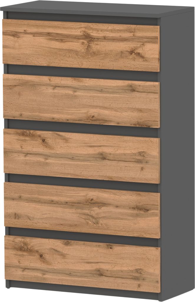 Kommode mit 5 Schubladen - Holz Sideboard 70x115x33,5 Schmale Kommode für Schlafzimmer & Flur - Regal mit Schubladen - Schrank mit Schubladen Mode...