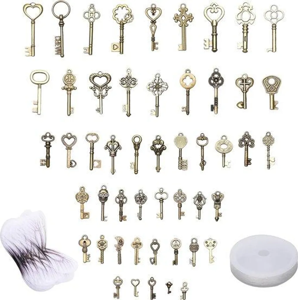 Lot de 50 clés de collection en bronze vieilli pour loisirs créatifs