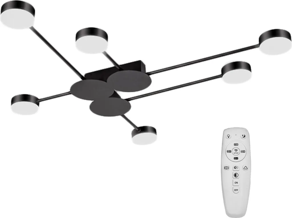 Plafonnier LED 6 Bras Toolight APP521-6C Noir Mat Éclairage Puissant 60cm