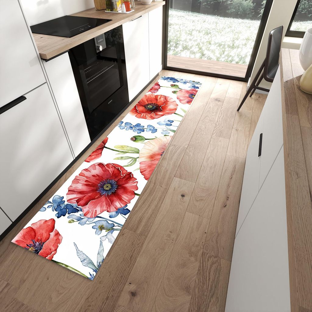 Küchenteppich 60x270cm rutschfest & abwischbar PVC Läufer - Blumenwiese Kunstvoll
