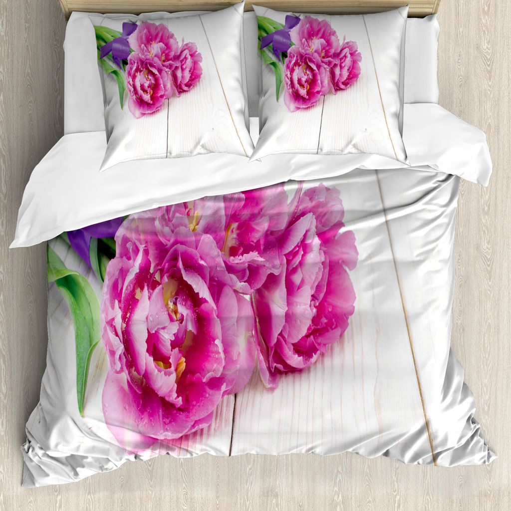 ABAKUHAUS Dunkelpink Bettbezug Set für Einzelbetten, Tulpen gebunden mit einem Band, Milbensicher Allergiker geeignet mit Kissenbezug, 200 cm x 20...