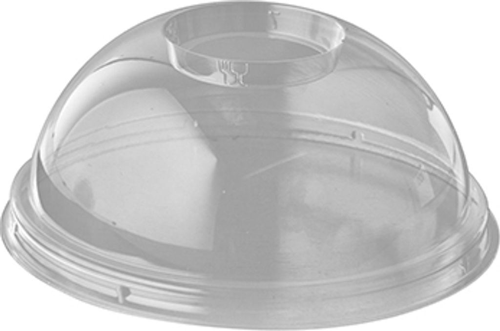 Papstar Dom-Deckel, PLA "pure" rund Ø 9,5 cm · 4,5 cm glasklar mit Lochung, 100 Stück