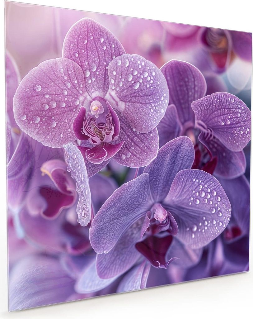Küchenrückwand Spritzschutz Glas mit Motiv Orchideenblüten 40 x 40 cm
