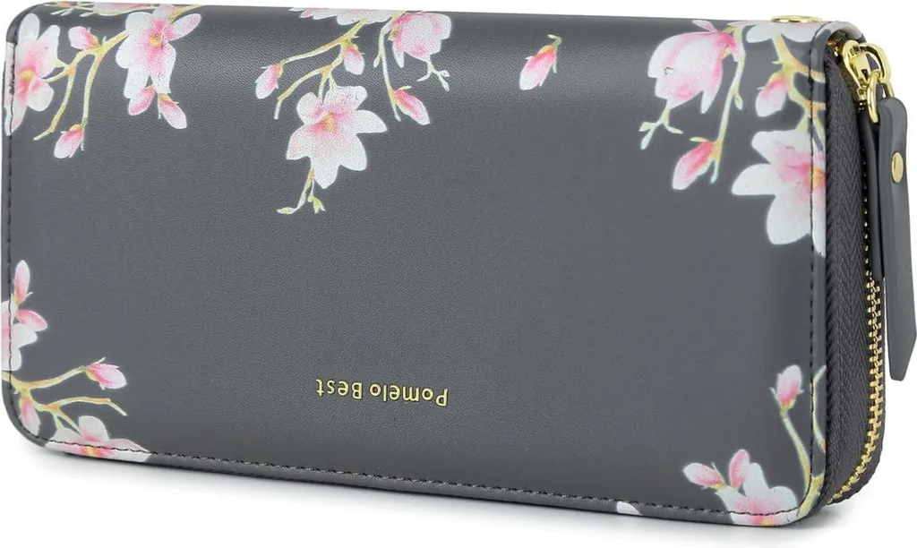 Portafoglio Donna Lungo Floreale Rilievo RFID Pelle PU Molti Scomparti