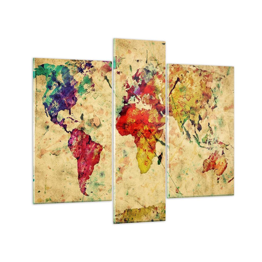 Bilder auf glas - Karte Welt modern - 95x80cm - Glasbilder - Wandbilder - Kunstdruck - zum Aufhängen bereit - Wanddekoration aus Glas - Glas Bilde...