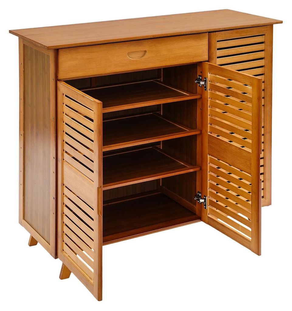 Schuhschrank - Freistehend - 3-türig - Tragkraft 100 kg - 96×33×90 cm - Bambus/MDF - Braun