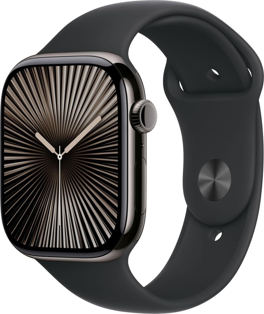 Apple Watch Series 10 GPS + Cellular Slate Titanium, Black Sport Band M/L, MWYE3QF/A, 46mm