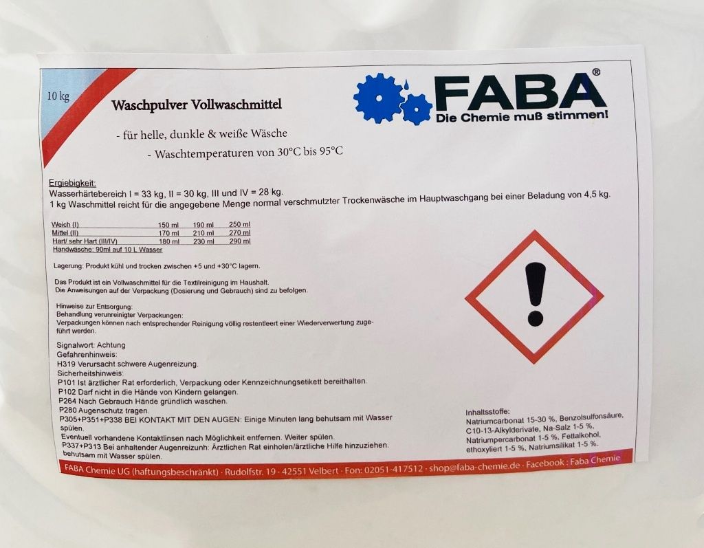 10 kg Waschpulver Universalvollwaschmittel Produktbild 3