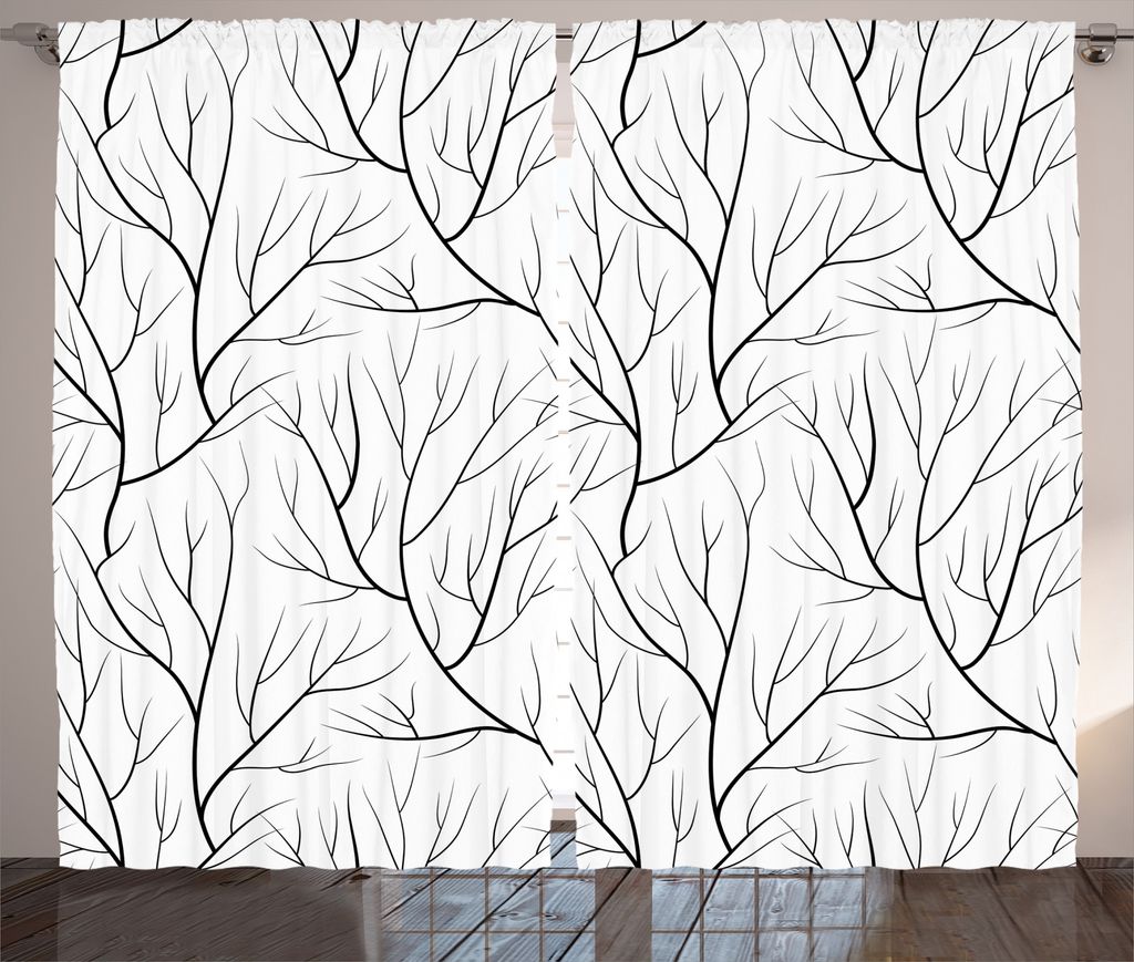 ABAKUHAUS Schwarz und weiß Rustikaler Gardine, Winter-Baum, Schlafzimmer Kräuselband Vorhang mit Schlaufen und Haken, 280 x 175 cm, Weiß schwarz