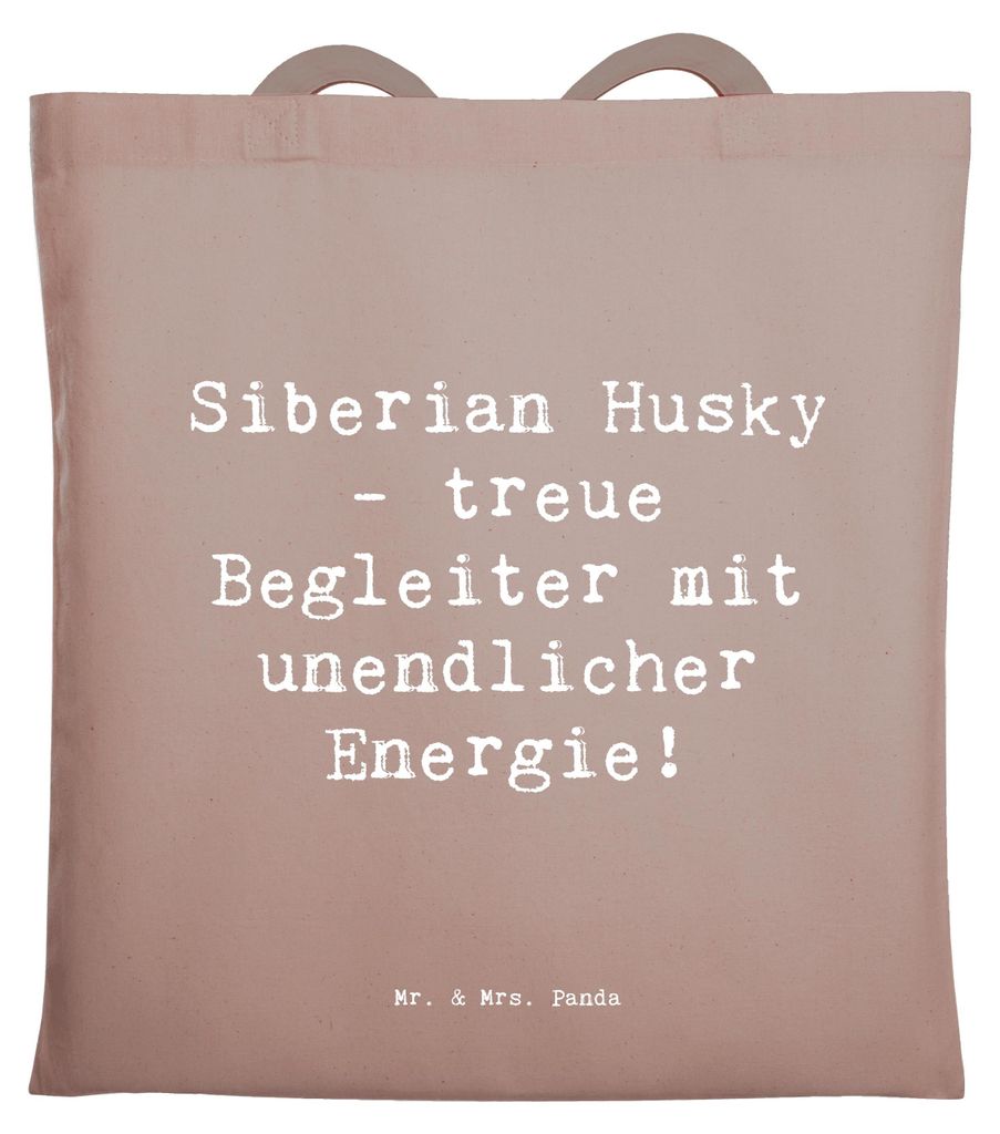 Mr. & Mrs. Panda Jutebeutel Spruch Siberian Husky Energie - Braun Pastell - Geschenk, einkaufstasche baumwolle, Abenteuer, energiegeladene Hunde, H...