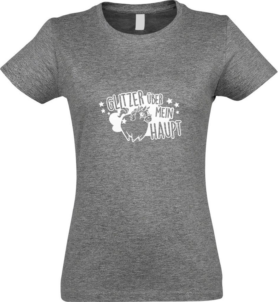 Kiwistar - T-Shirt tailliert - Damen - Graumeliert - Glitzer über Mein Haupt - mit Motiv Bedruckt - Funshirt Design - Sport - Freizeit - Damen - M