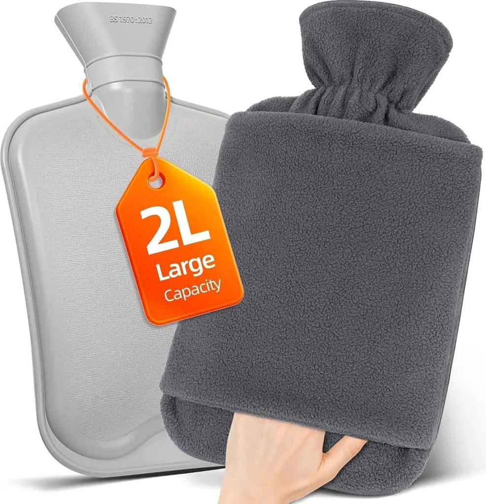Bouillotte à Eau avec Poche Kangourou et Housse Grise en Non-Tissé 2L