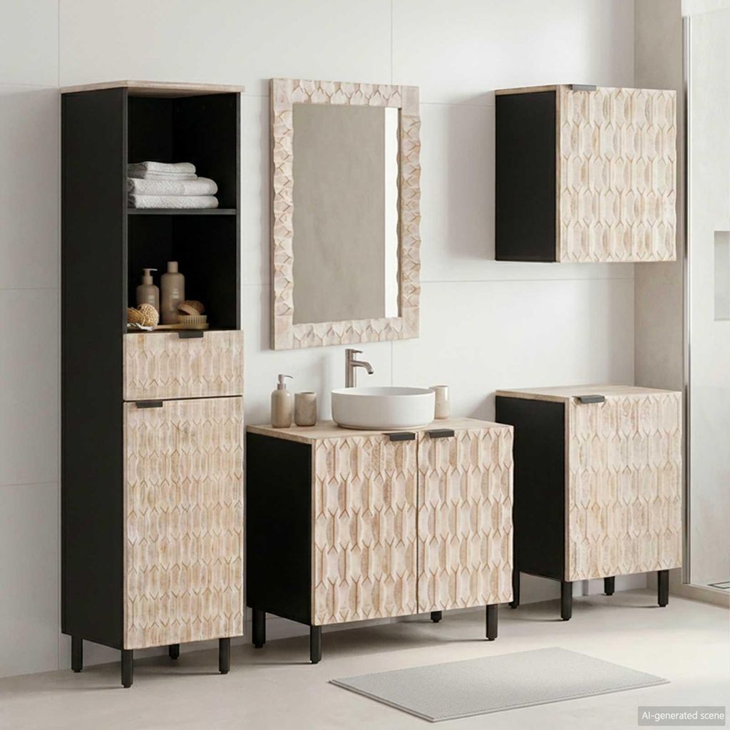 vidaXL Badezimmer Sets mit Regal 5 pcs Weiße gewaschene Oberfläche