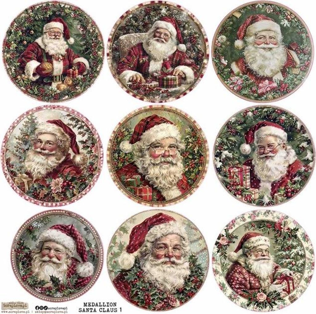 AUFKLEBER ScrapLove Nachbildung Stickers - Medaillon Weihnachtsmann 1 - Medaillons Weihnachtsmann