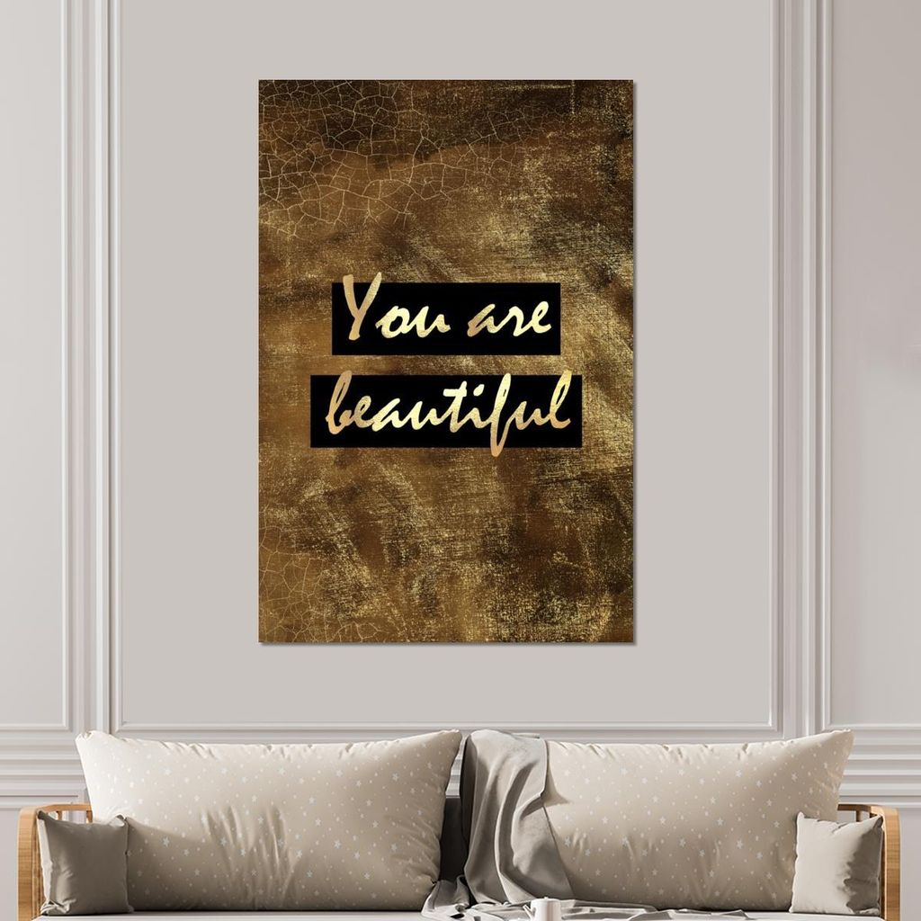 MuchoWow Wanddekoration Metall Metallbild Wandkunst 100x150 cm Zitat - Schönheit - Braun - Gold MuchoWow Aluminium Gemälde - Bild