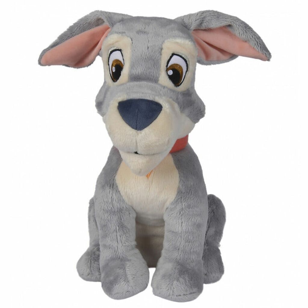 A plush toy dog sitting against a white background.