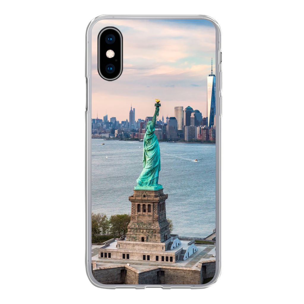 MuchoWow Handyhülle Schutzhülle Hülle für iPhone X Freiheitsstatue mit der Skyline von New York Silikon Softcase Handy Hülle - Handyhülle