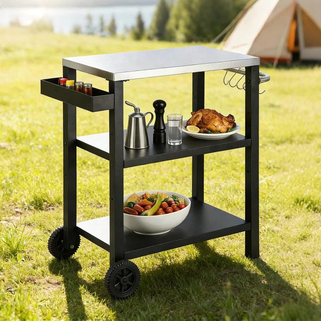 Chariot Barbecue Multifonctionnel avec Plan de Travail en Acier - 10