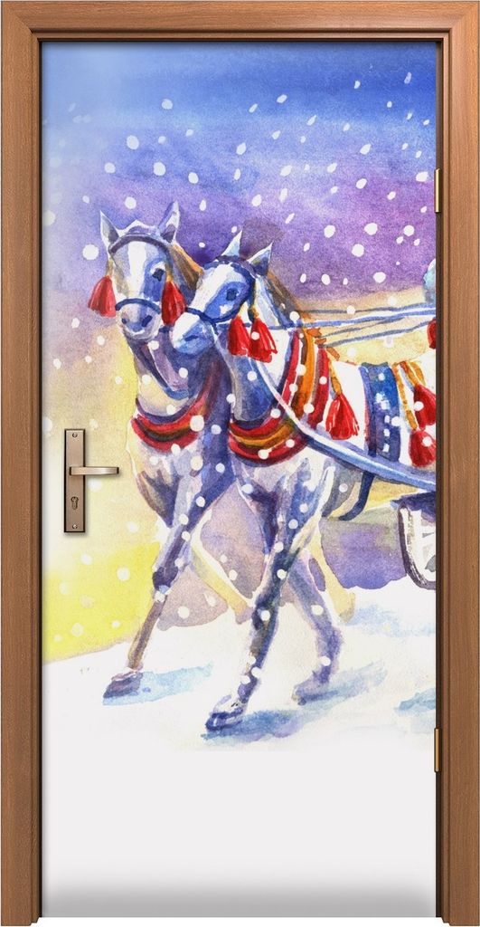 Türposter 90x200 cm Türaufkleber Türtapete Türfolie Klebefolie Kunst Weihnachtsmann in einer Kutsche