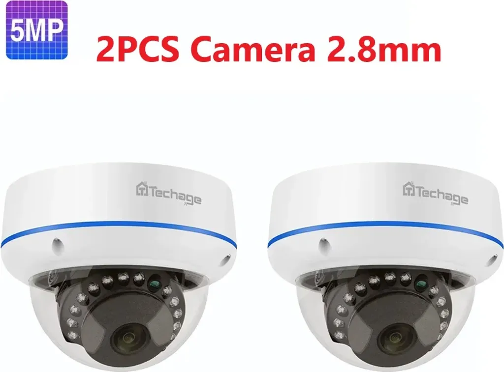 Techage Caméra de Surveillance WiFi 5MP Lot de 2 Dômes Extérieurs IP66