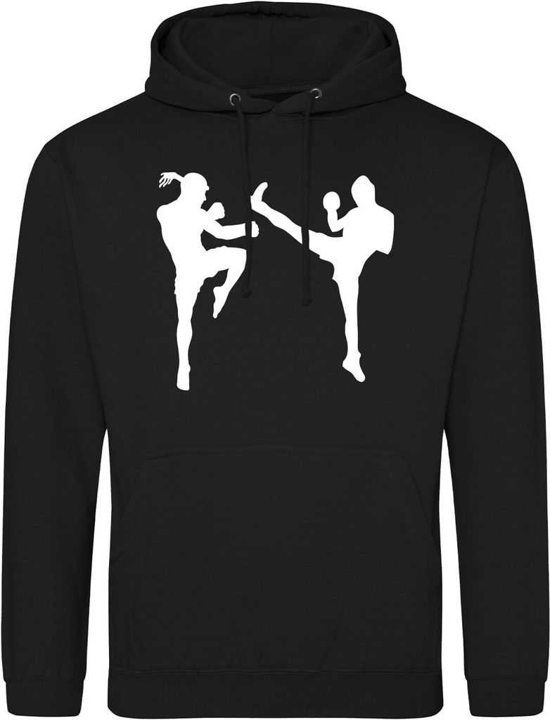 Huuraa Uni Hoodie Kickboxen Silhouette XXL Deep Black Vegan Sweatshirt Geschenkidee