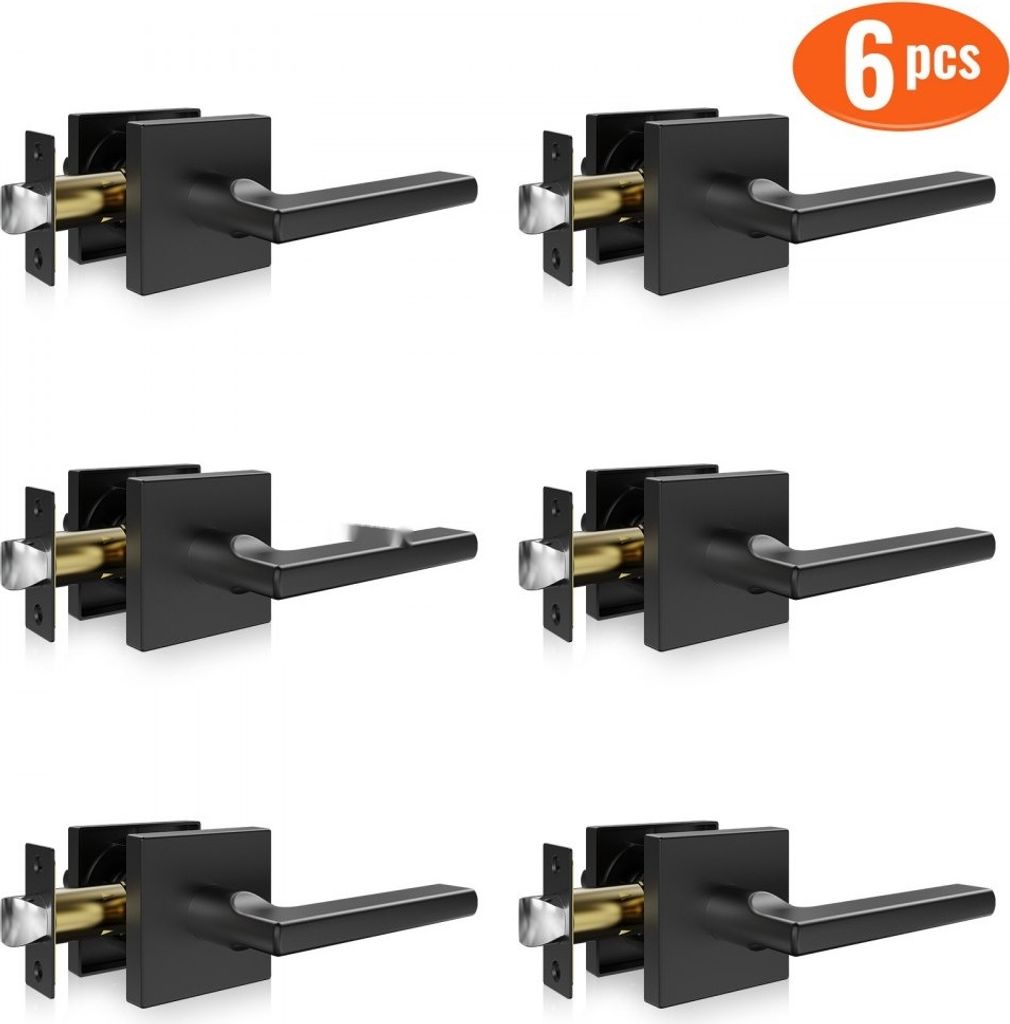 Durchgangstürgriff 6 Stk - Mattschwarzer Türdrücker Wendehebel - Für Innenräume - Qualitäts-Türgriffe