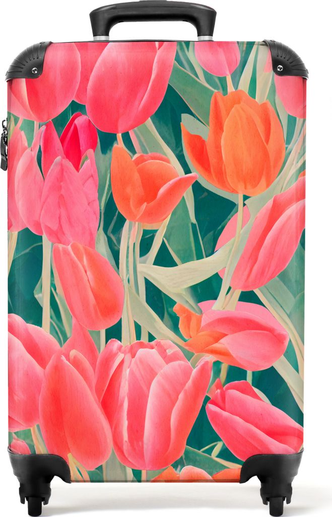 NoBoringSuitcases.com Koffer Handgepäck Trolley Rollkoffer Kleine Reisekoffer mit 4 Rollen - Tulpen - Blumen - Rosa - Rot - Kunst - Cabin Size <...