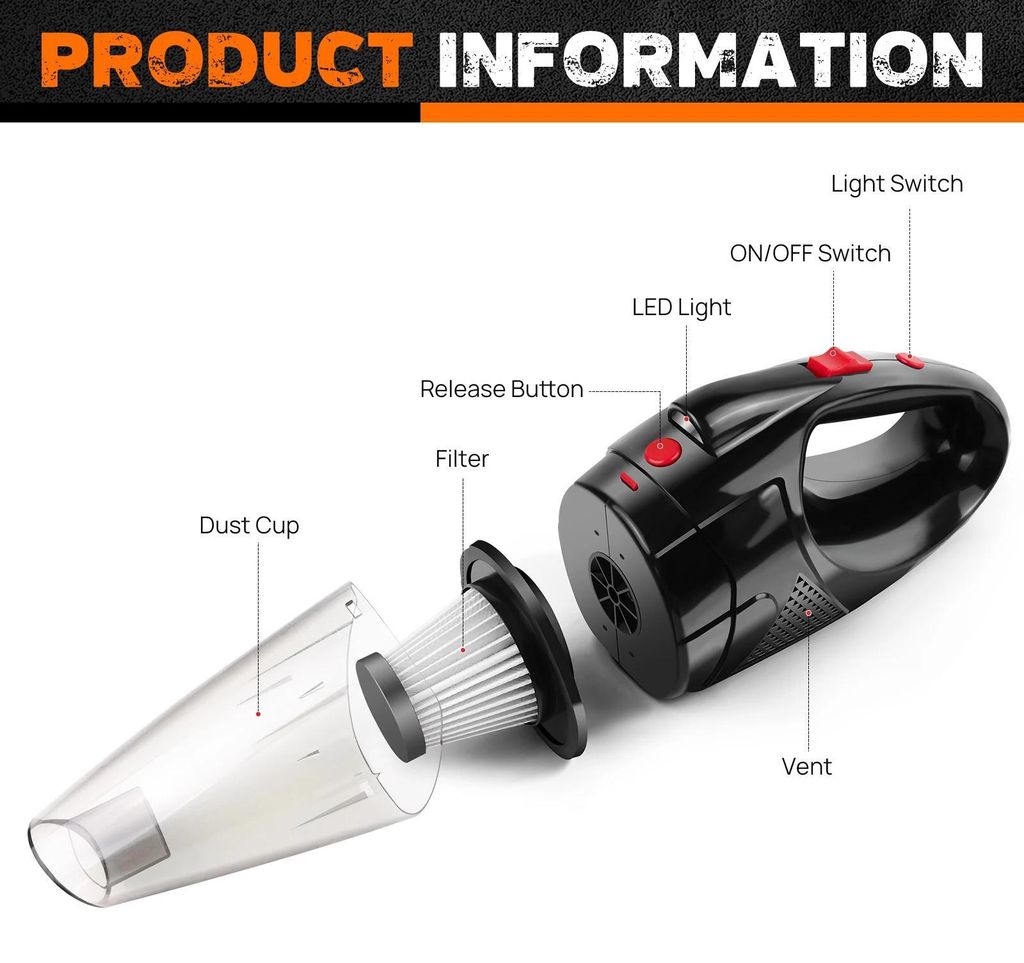 3-in-1 Kabelloser Handstaubsauger - Handlicher Auto-Staubsauger & Gebläse - 32000 U/min - 2000 mAh - 75 Min Laufzeit - LED-Licht - ≤52 dB - USB-...