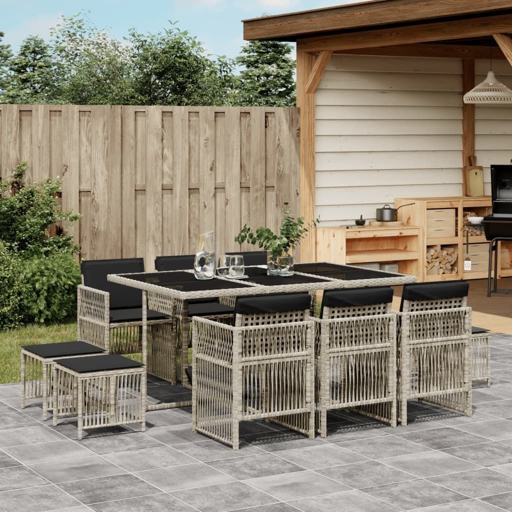 Maison Exclusive - 11-tlg. Garten-Essgruppe mit Kissen Hellgrau Poly Rattan