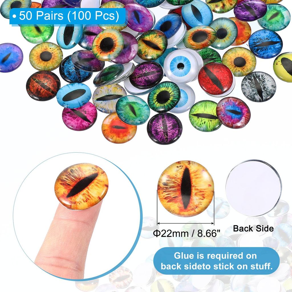 22mm Drachenaugen, 100 Stš¹ck runde Glasaugen Tiere H?kelaugen, Mix Farbe