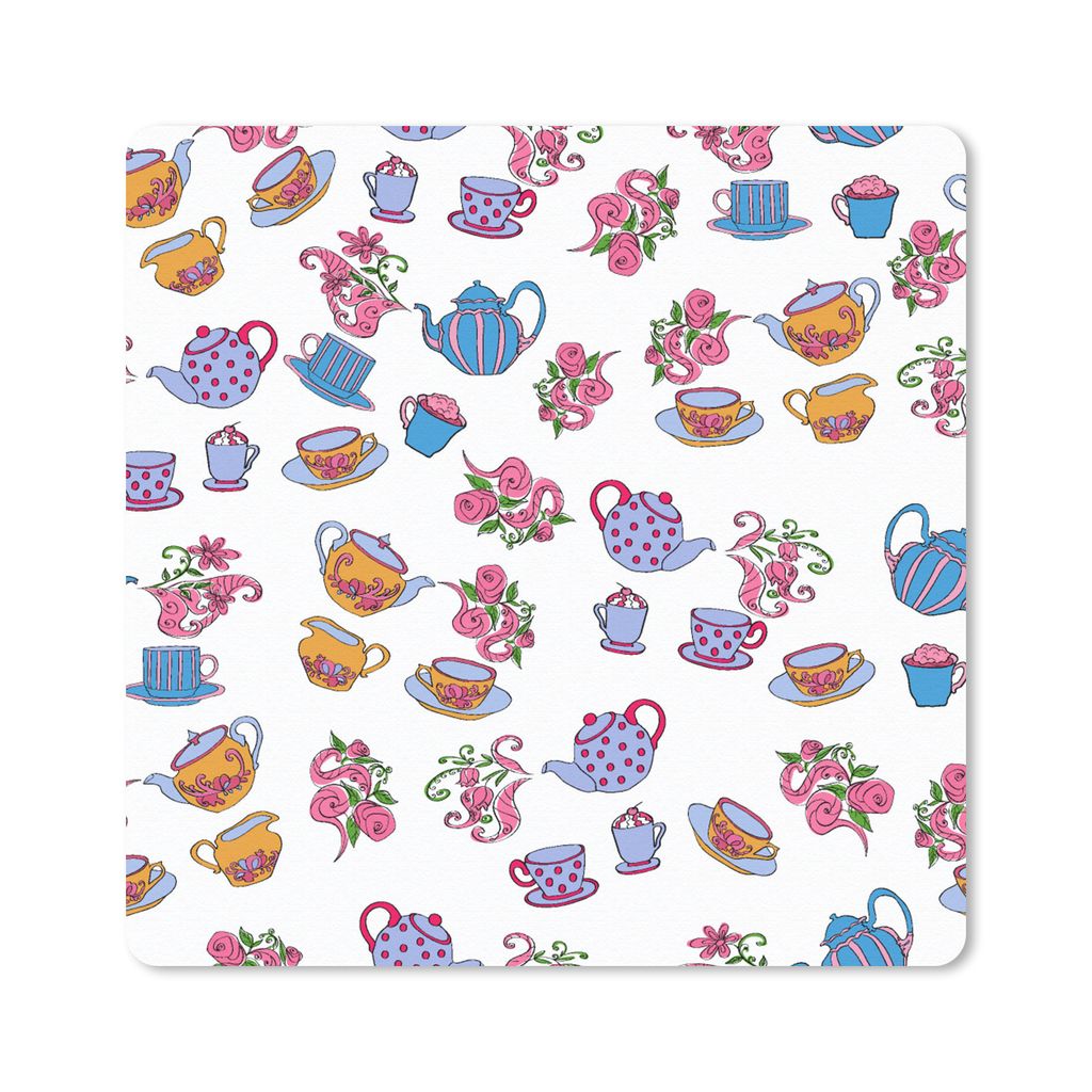 MuchoWow Mauspad Mousepad Muster - Tee - Rosen - Teekanne 30x30 cm - Mousepads - Maus Mat - Pad - Mausunterlage - Gaming