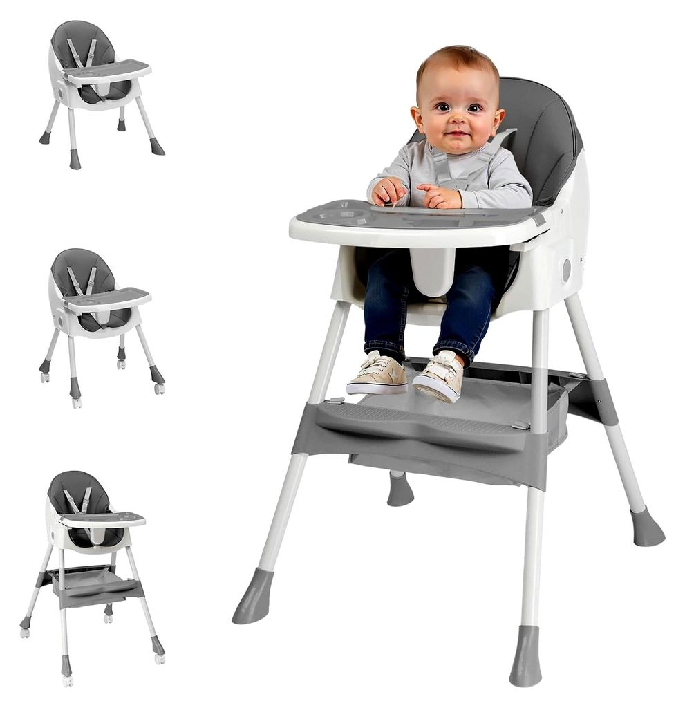 2-in-1 Babyhochstuhl, 3 Verstellbare Winkel, Abnehmbares Doppeltablett, Klappbarer Hochstuhl mit Universalrädern und Stauraum für Babys von 6–3...