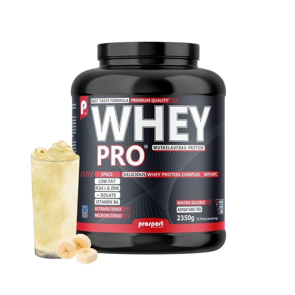 Prosport WHEY PRO – Banana 2350g – Whey Protein Pulver mit CFM Whey Isolat & UF Whey Konzentrat, Zink & Vitamin B6, (EAAs)