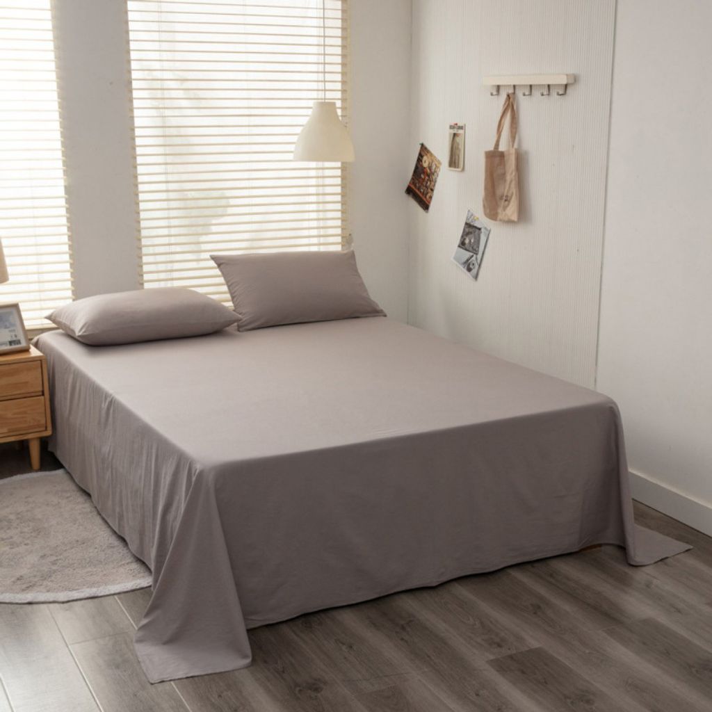 Baumwoll-Bettlaken In Voller Größe, Atmungsaktive Und Hautfreundliche Schlafbettlaken, Ohne Kissenbezüge (245x250cm, hellgrau)
