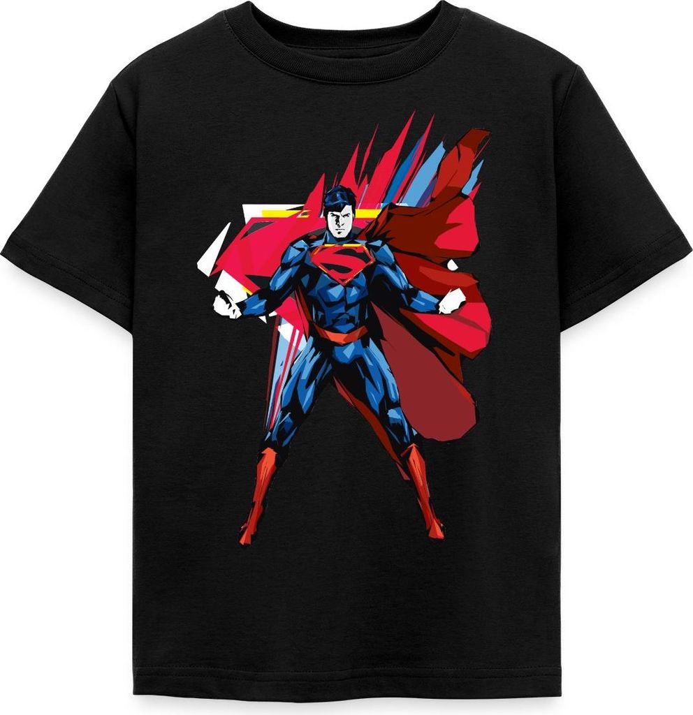 Spreadshirt DC Comics Superman Fragmented Kinder T-Shirt, 98/104 (3-4 Jahre), Schwarz