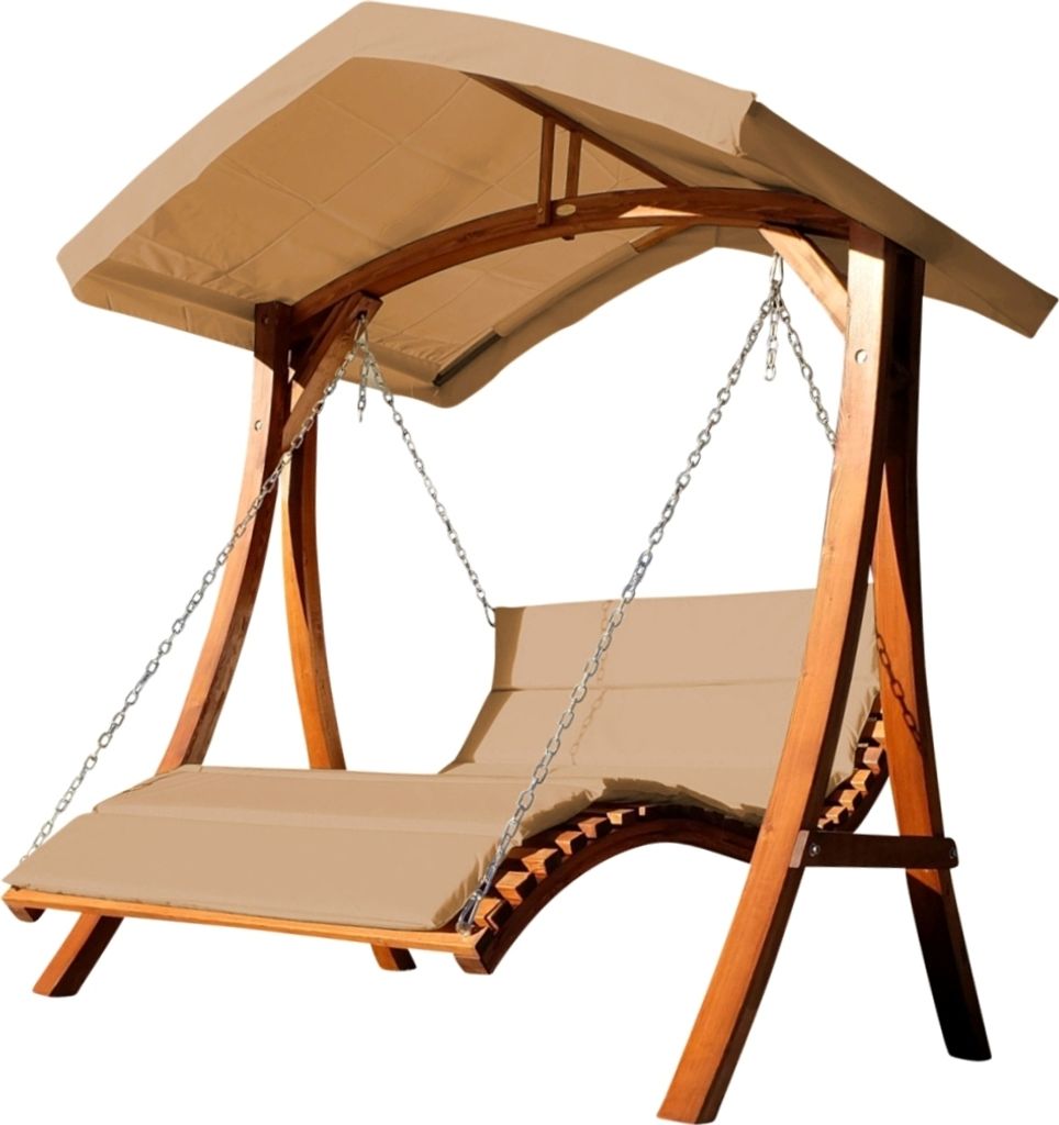 ALEOS. Hollywoodschaukelliege ARUBA-BRAUN Doppelliege Hollywoodschaukel Gartenschaukel aus Holz Lärche mit Dach