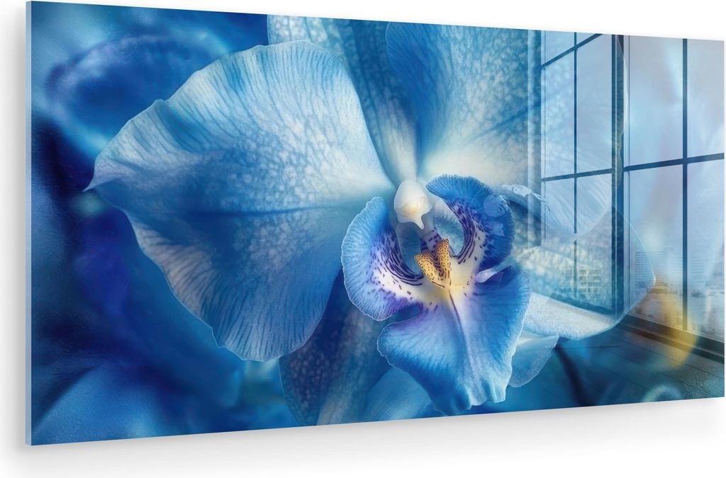 MuchoWow Glasbilder - Bilder auf Wandbild - Foto auf Glas Blau - Orchidee - Elegeant 80x40 cm Wanddekoration aus Glas - Acrylglasbild - Acrylbilder...