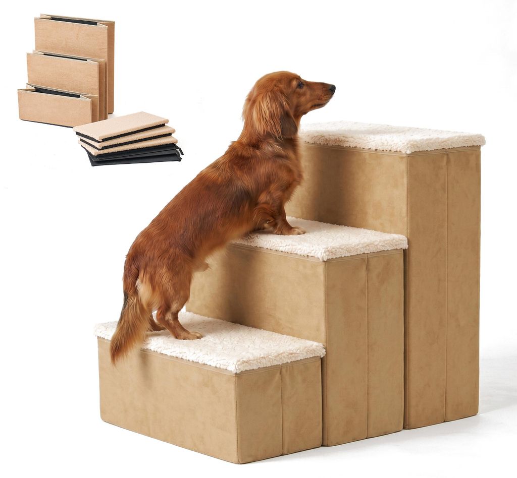 Relaxdays Honden trap, 3 treden, met opbergruimte, hoogte x Productafbeelding 