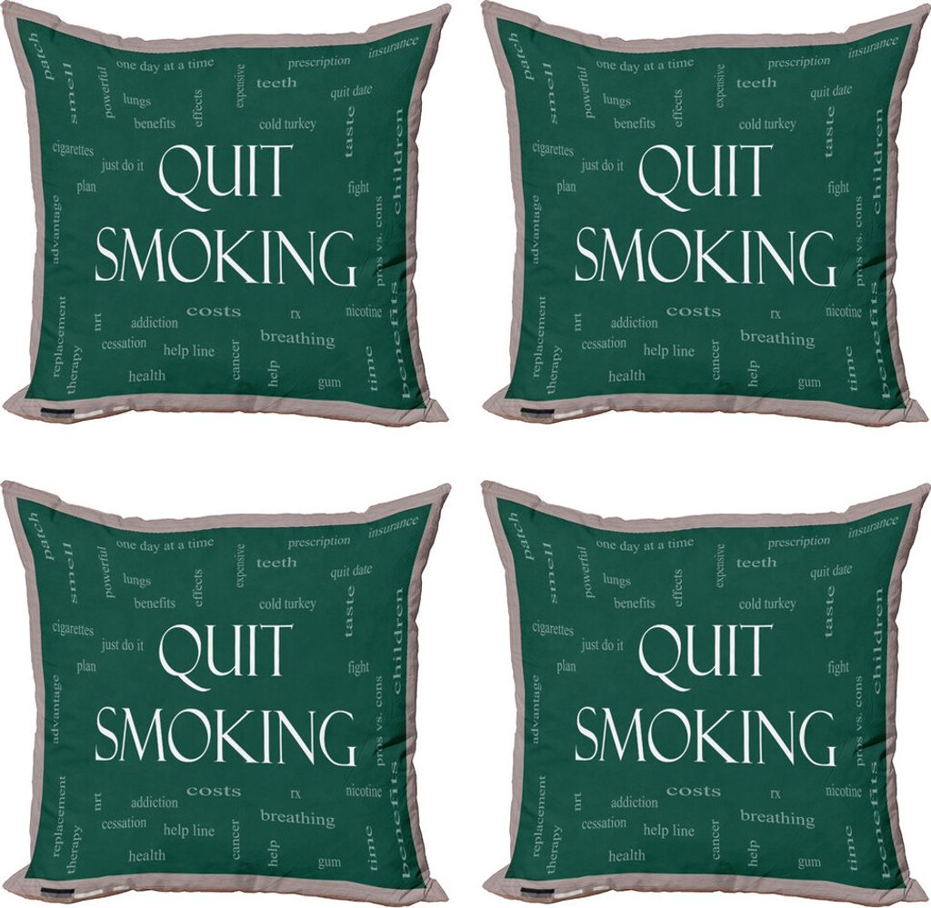 ABAKUHAUS Sprichwort Kissenbezug Set (4 Stück), Smoking Message Tafel, Moderner Doppelseitiger Digitaldruck, 50 cm x 50 cm, Warm Taupe Grün Weiß