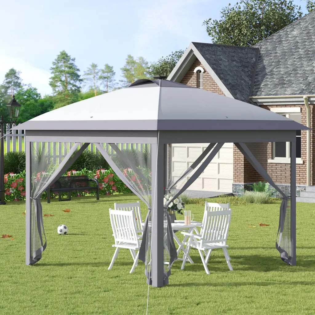 Tente de réception 3,3 m éclairage LED et toile Oxford anti-UV grise