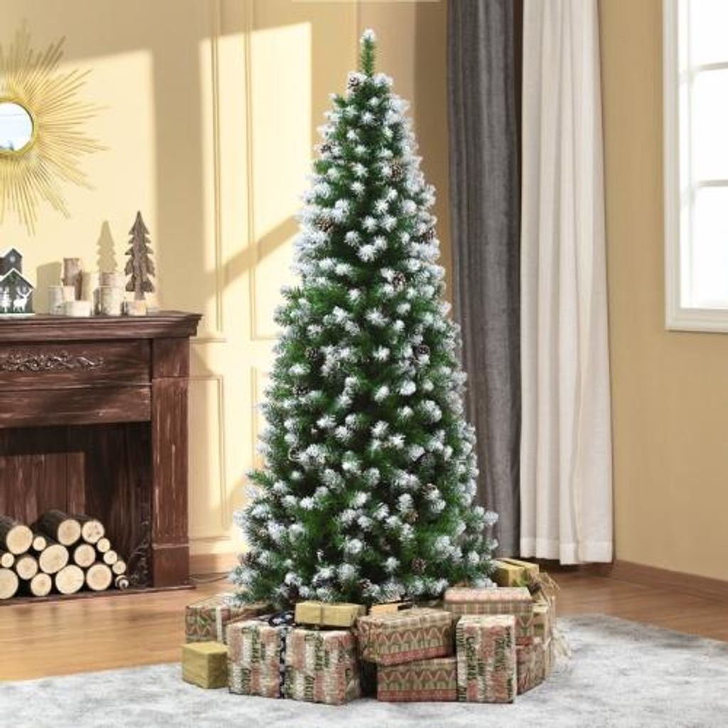 Kuenstlicher 75x75x180 cm Gruen Weihnachtsbaum 630 Zweige 37 Zapfen verschneite Spitzen feuerfest