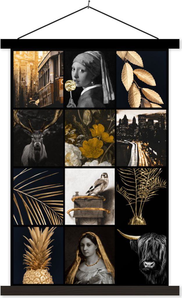 MuchoWow® Textilposter Collage - Gold - Kunst - Blumen Produktbild 