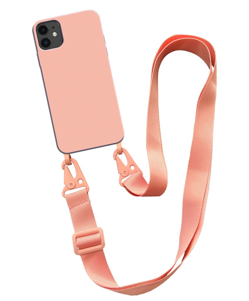 Smartphonica Case mit breiter Kordel für iPhone 11 Silikonrückseite mit weicher Innenseite - Lachs