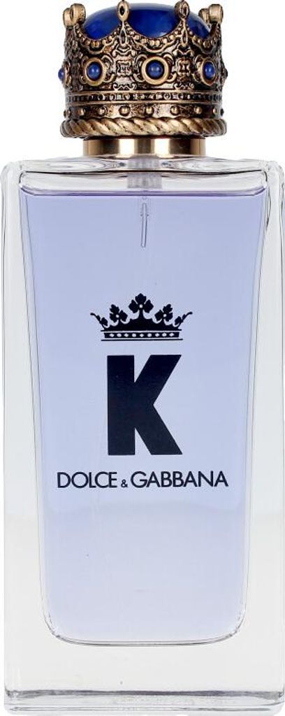 A clear, front-facing studio shot of a Dolce & Gabbana K Eau de Toilette bottle.