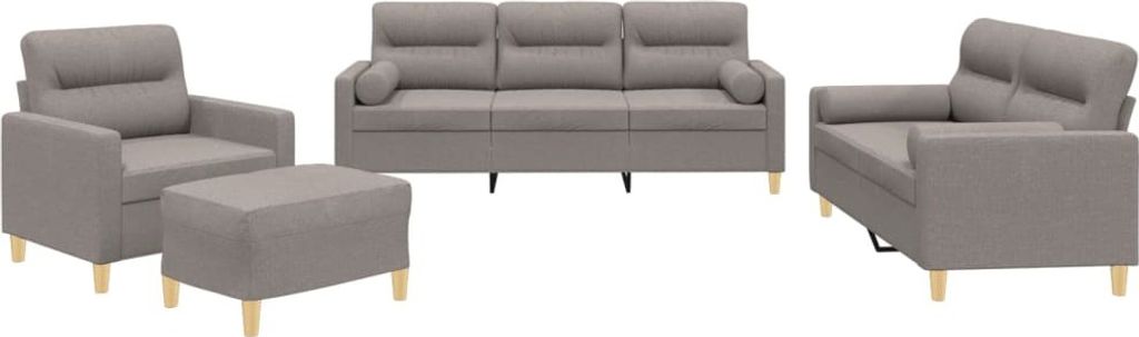 4-tlg. Sofagarnitur mit Kissen Taupe Stoff